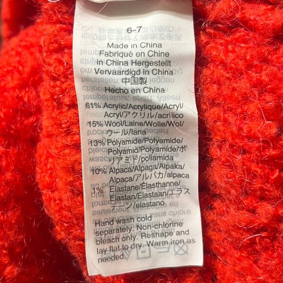 Crewcuts J Crew Girls Chunky Sweater Dress Sz 6/7 Red Alpaca Wool Blend Holiday - Picture 6 of 7